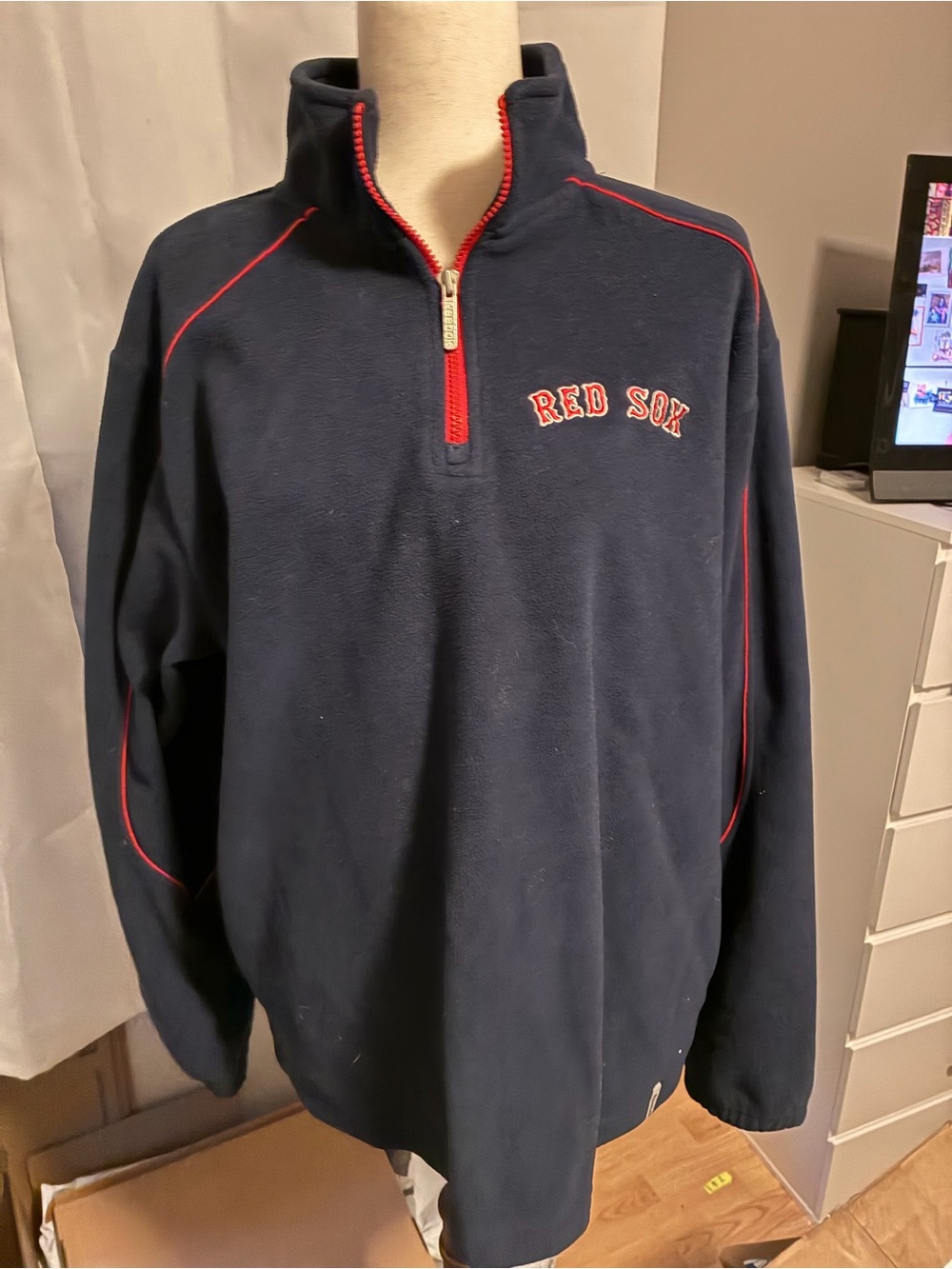 Reebok Boston Red Sox Navy Zip-Up Fleece with Red Trim
